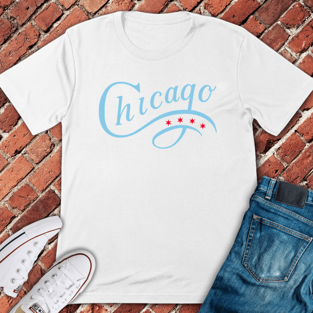 Chicago Script Stars T-Shirt - White