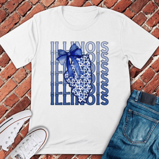 Blue Illinois Bow T-Shirt - White