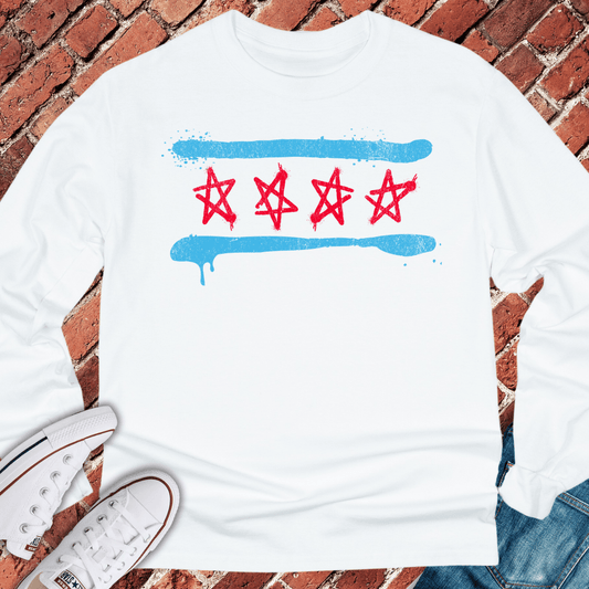 Spray Paint Flag Long Sleeve - White
