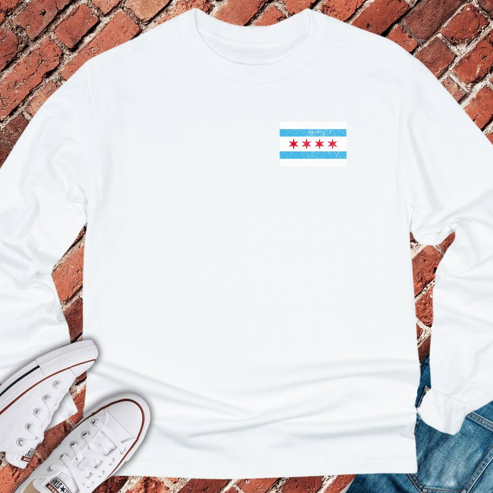 Chicago Flag Logo Long Sleeve - White