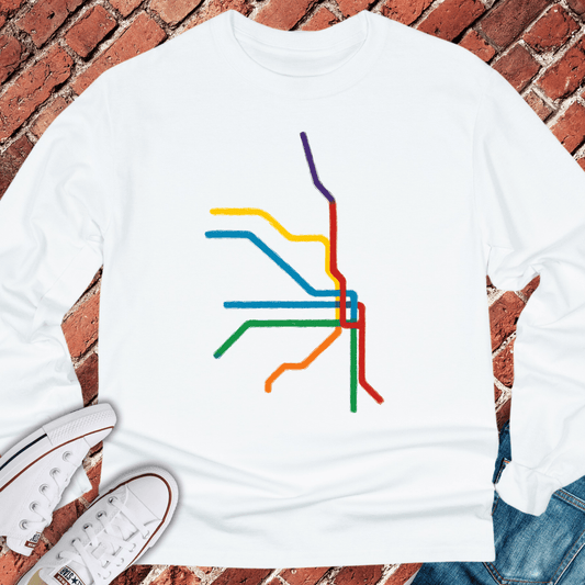 Abstract Train Lines Long Sleeve - White