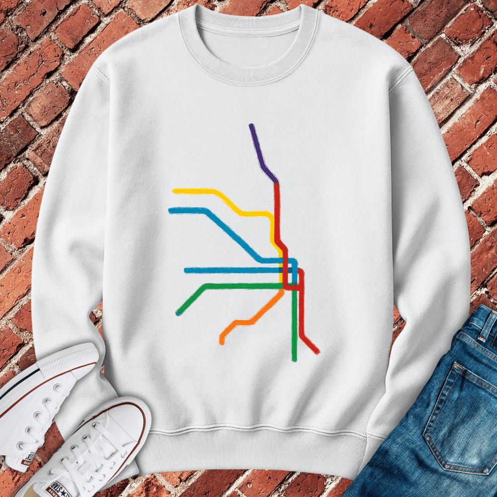 Abstract Train Lines Crewneck - White