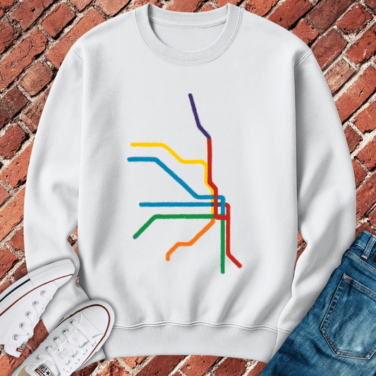 Abstract Train Lines Crewneck - White