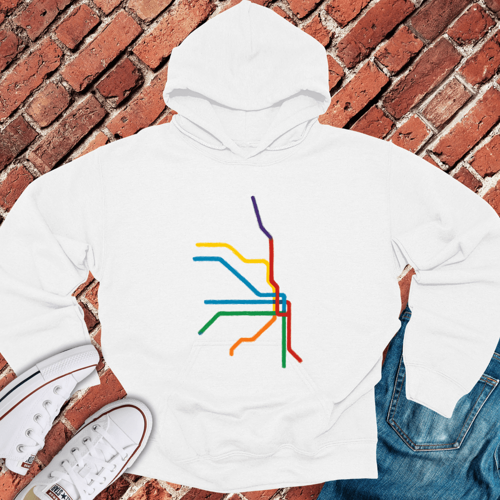 Abstract Train Lines Hoodie - White
