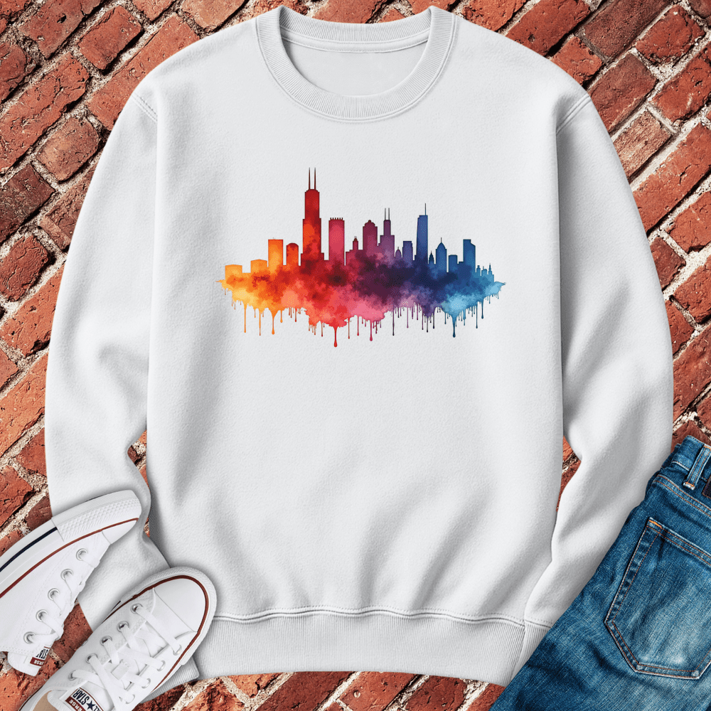 Chicago Rainbow Skyline Crewneck - White