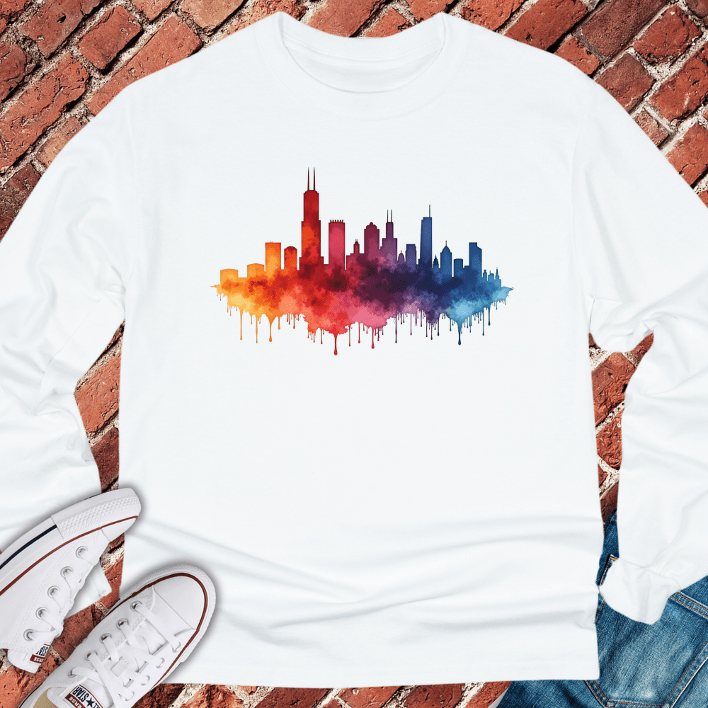 Chicago Rainbow Skyline Long Sleeve - White