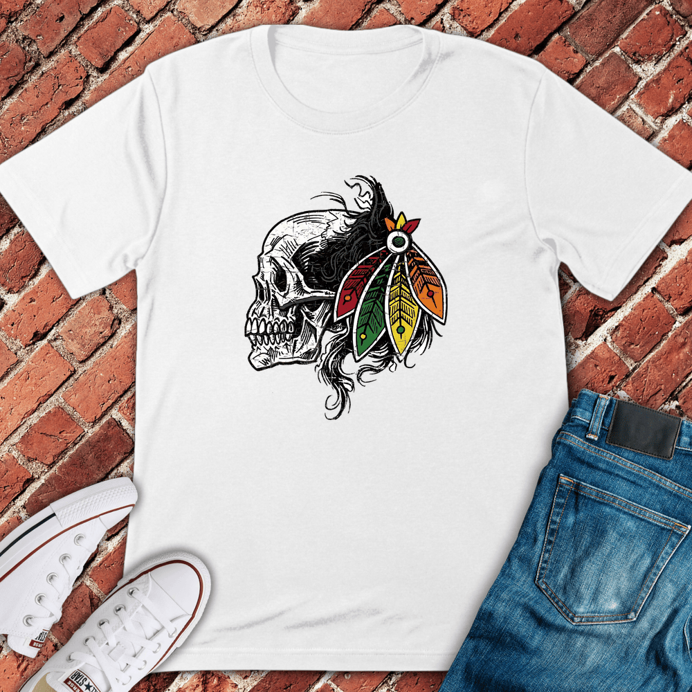 Skull Feathers Fan T-Shirt - White