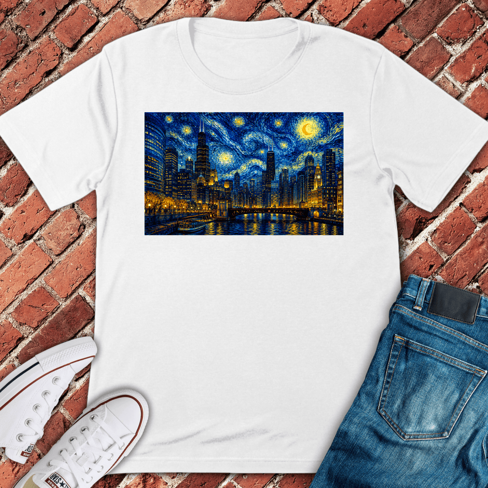 Starry Chicago Night T-Shirt - White