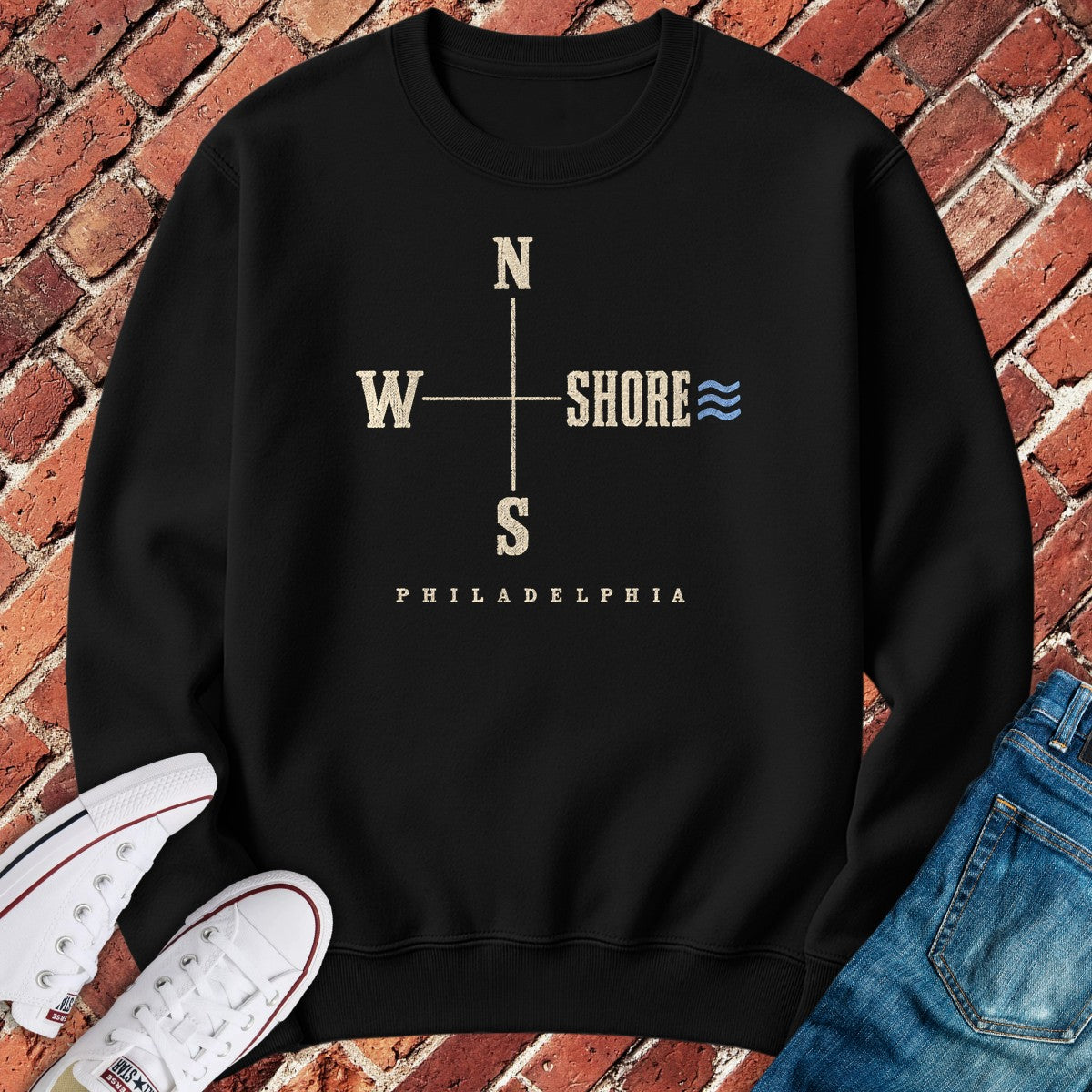 Shore Compass Crewneck - Black