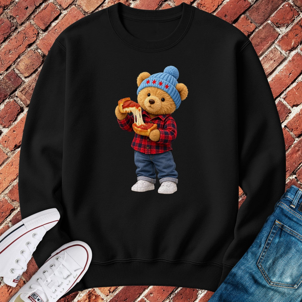 Pizza Teddy Crewneck - Black