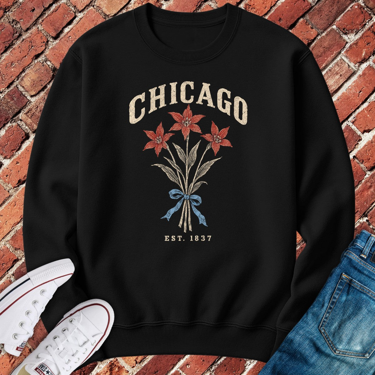 Flag Flower Crewneck - Black