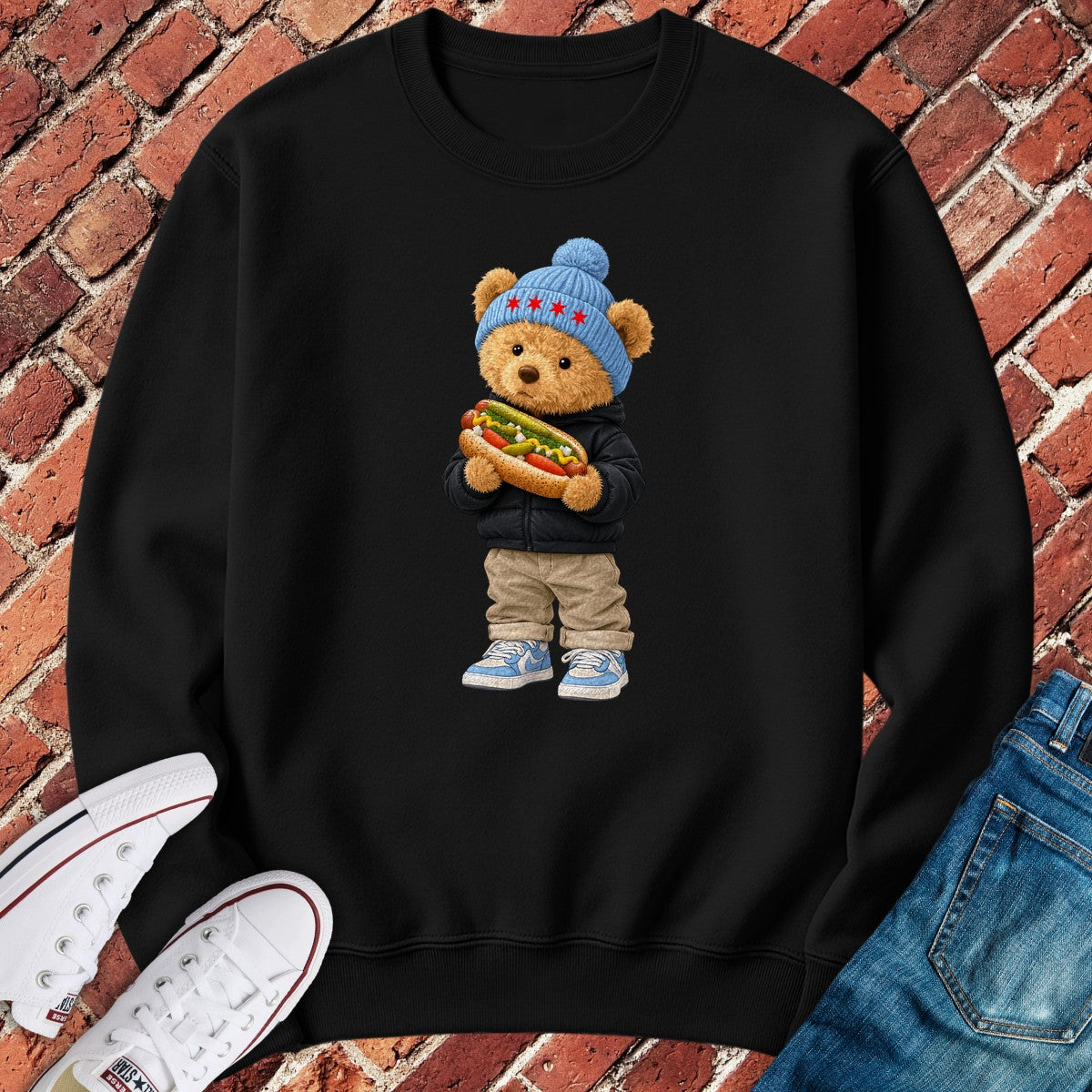 Hotdog Teddy Crewneck - Black