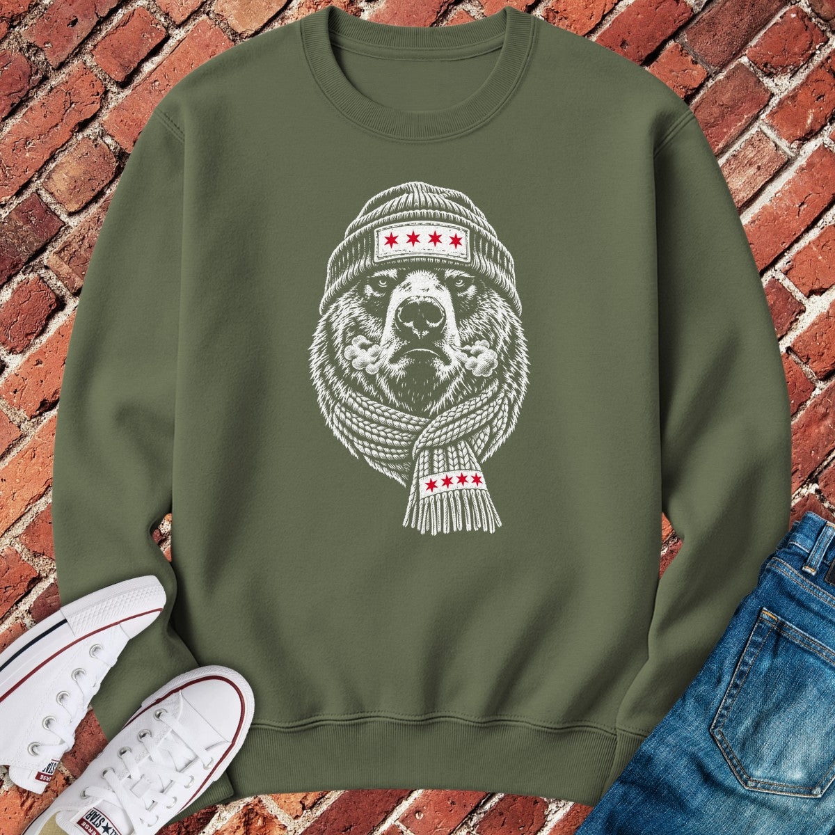 Windchill Bear Crewneck - Military Green