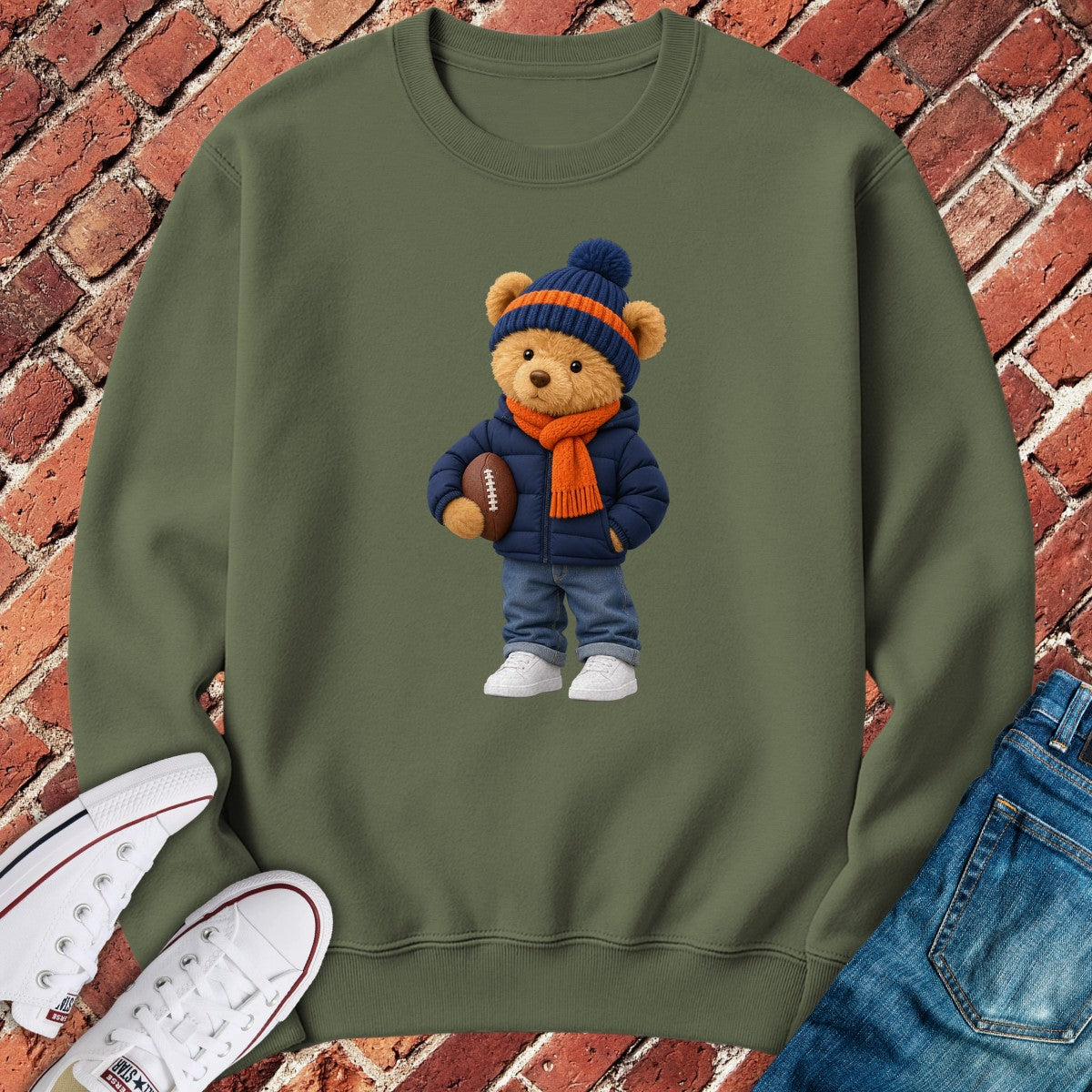 Football Teddy Crewneck - Military Green