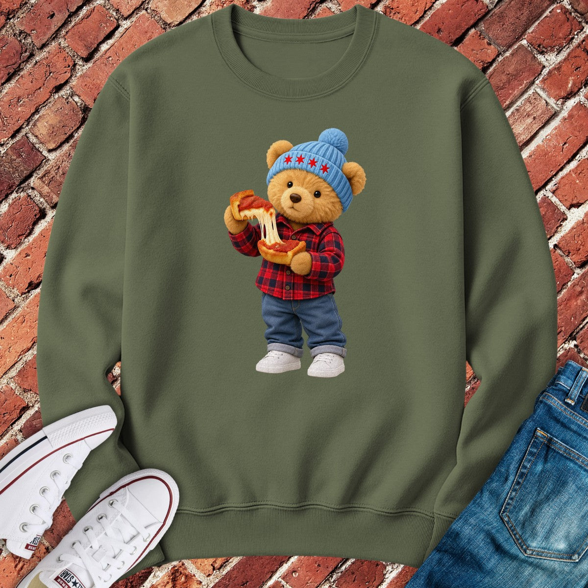 Pizza Teddy Crewneck - Military Green