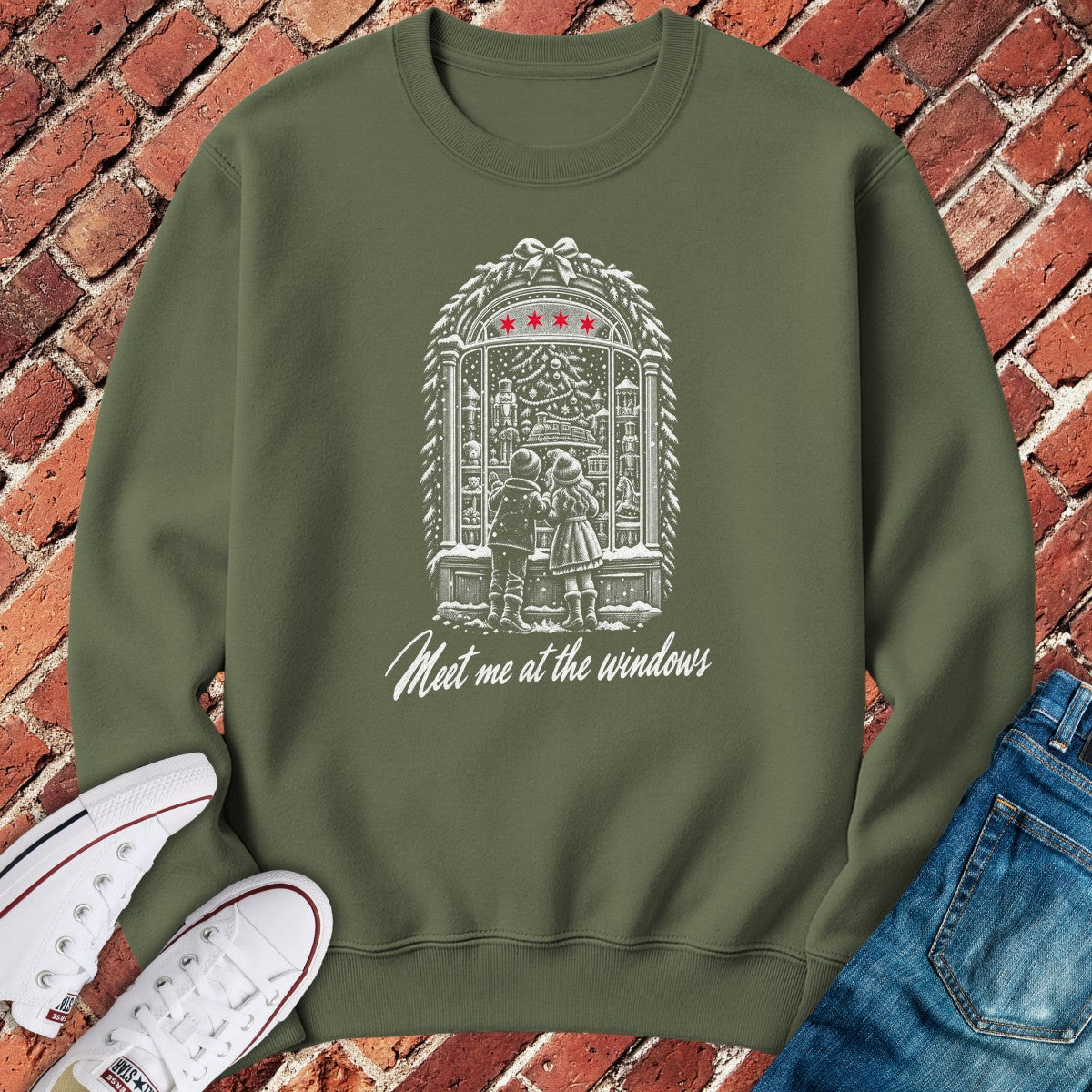 Holiday Windows Crewneck - Military Green