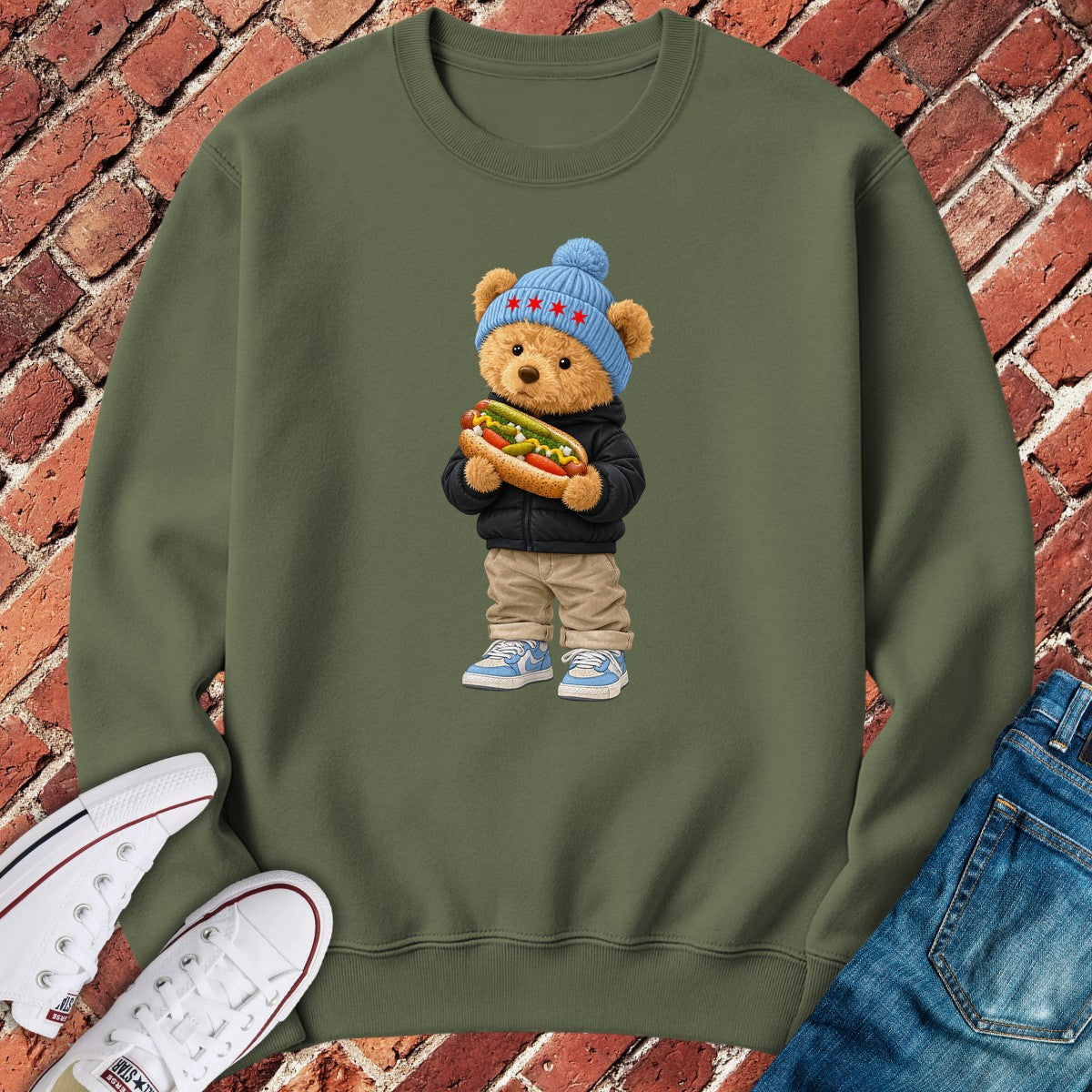 Hotdog Teddy Crewneck - Military Green