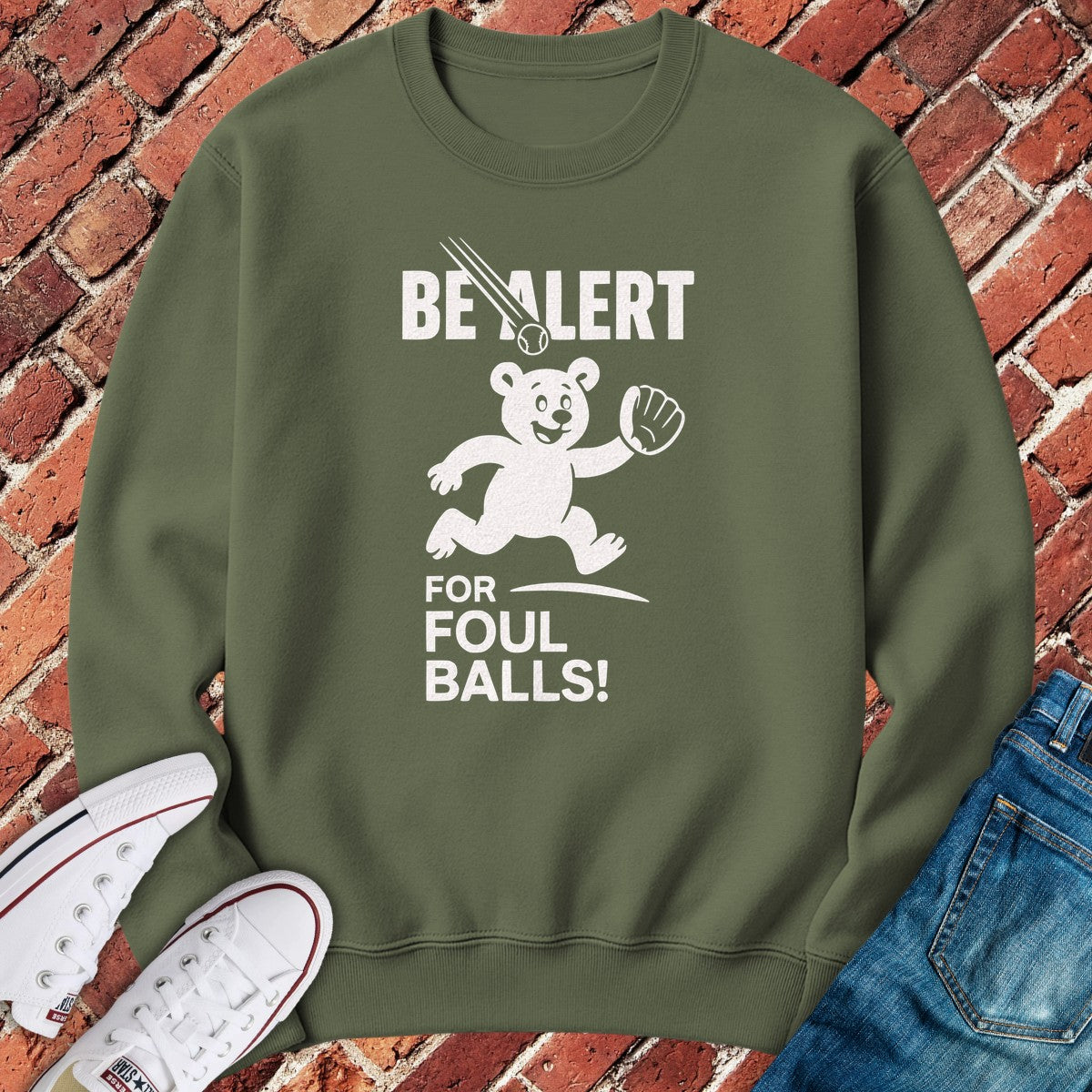 Foul Ball Alert Crewneck - Military Green
