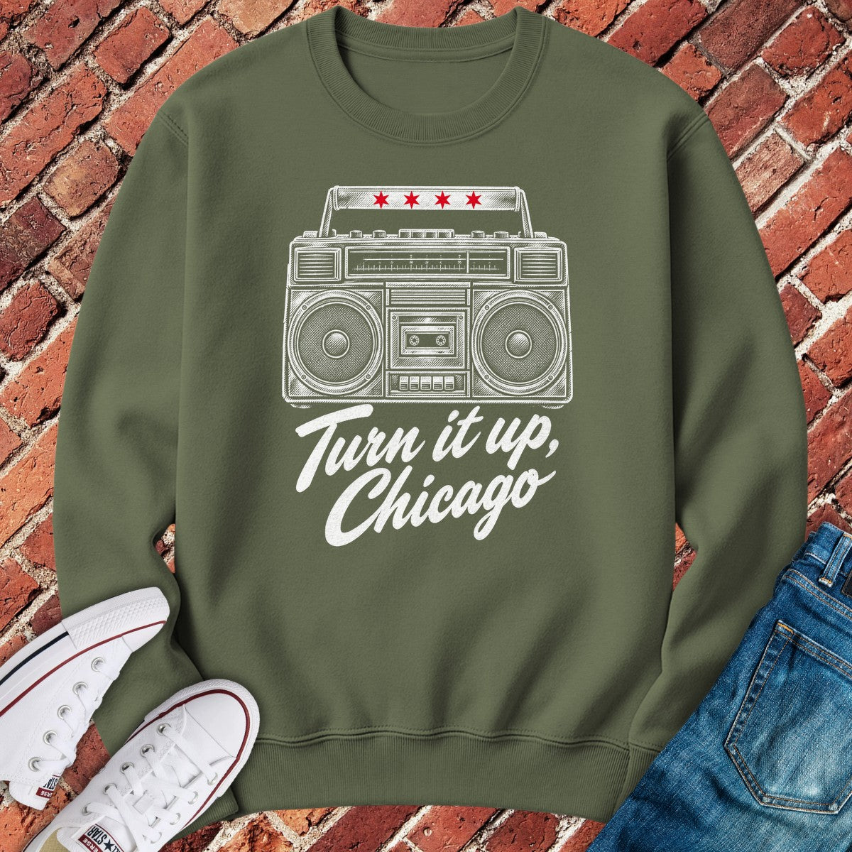Chicago Boombox Crewneck - Military Green