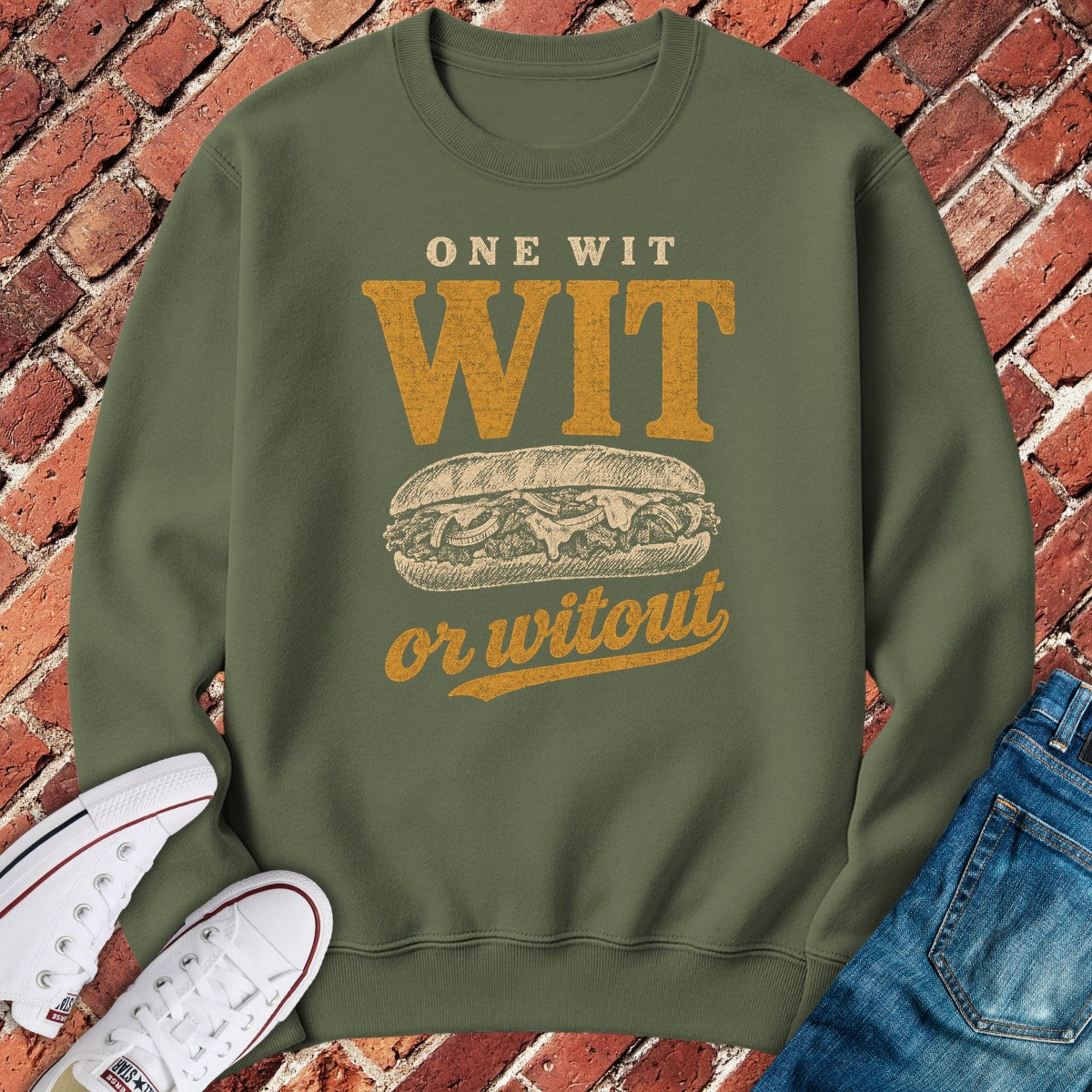 Cheesesteak Wit Crewneck - Military Green