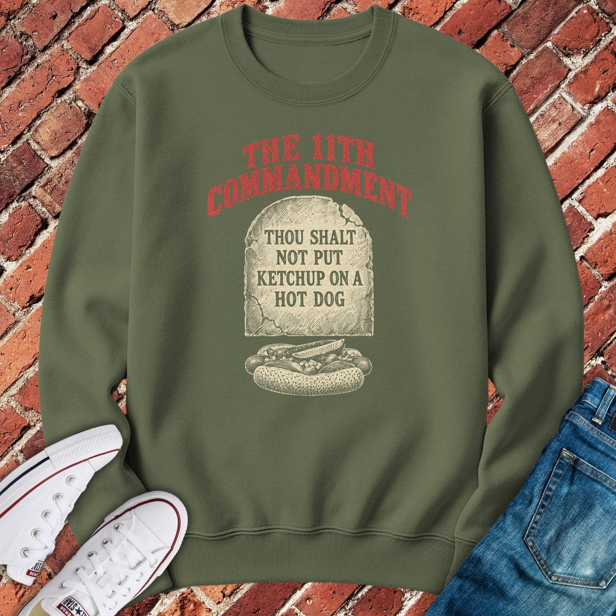 Eleventh Commandment Crewneck - Military Green