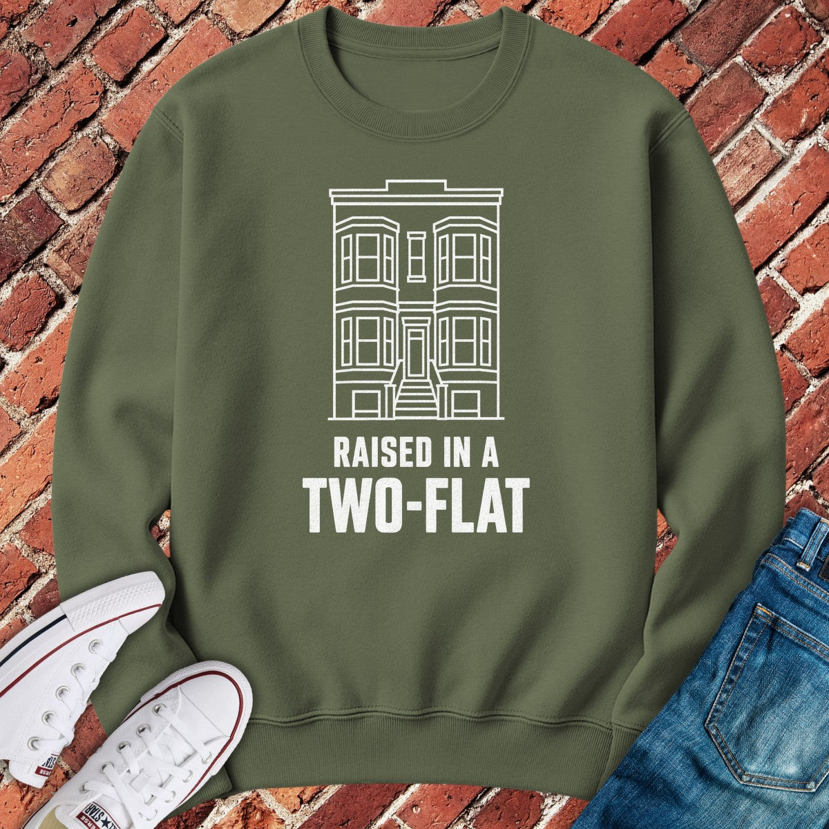 Two-Flat Kid Crewneck - Military Green
