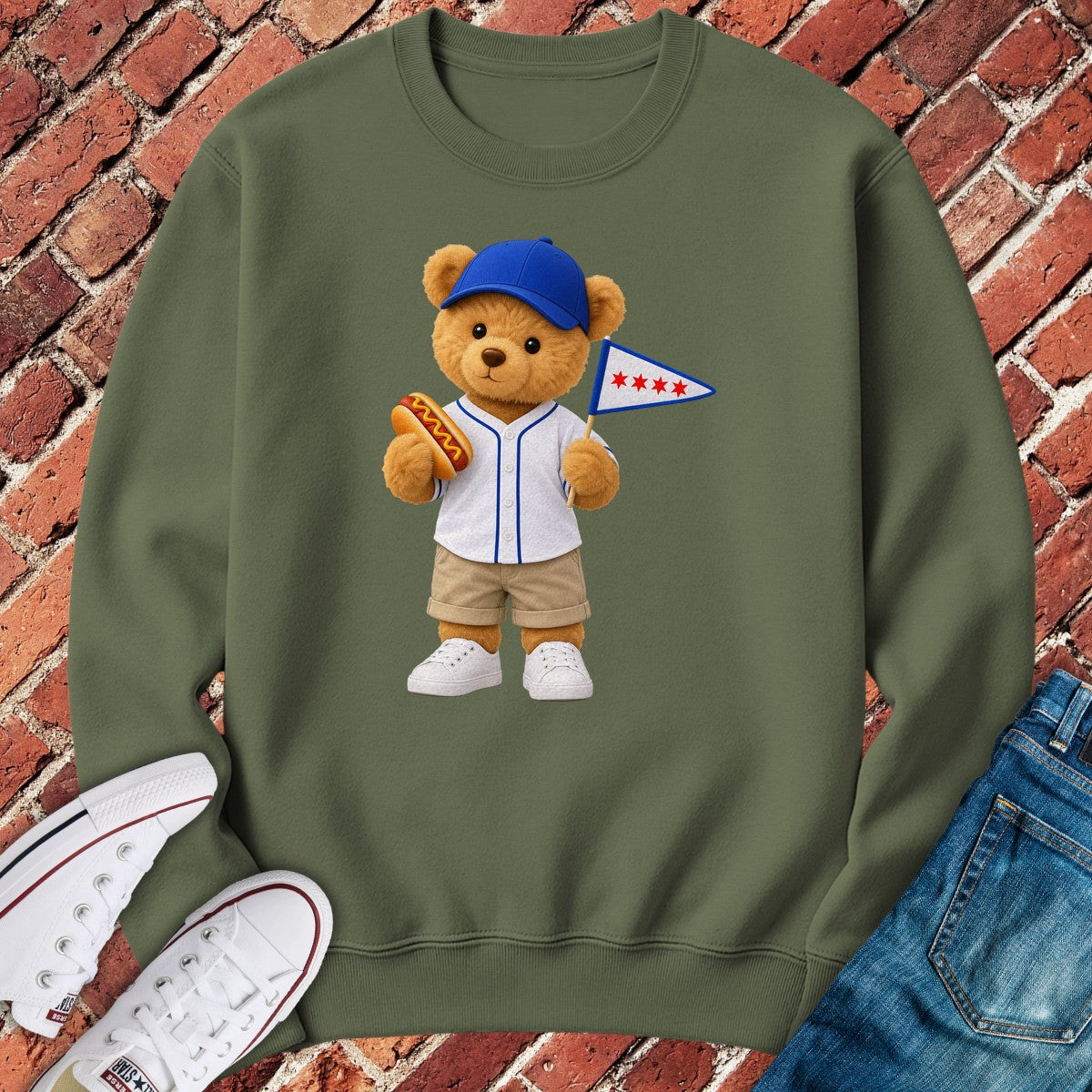 Ballpark Teddy Crewneck - Military Green