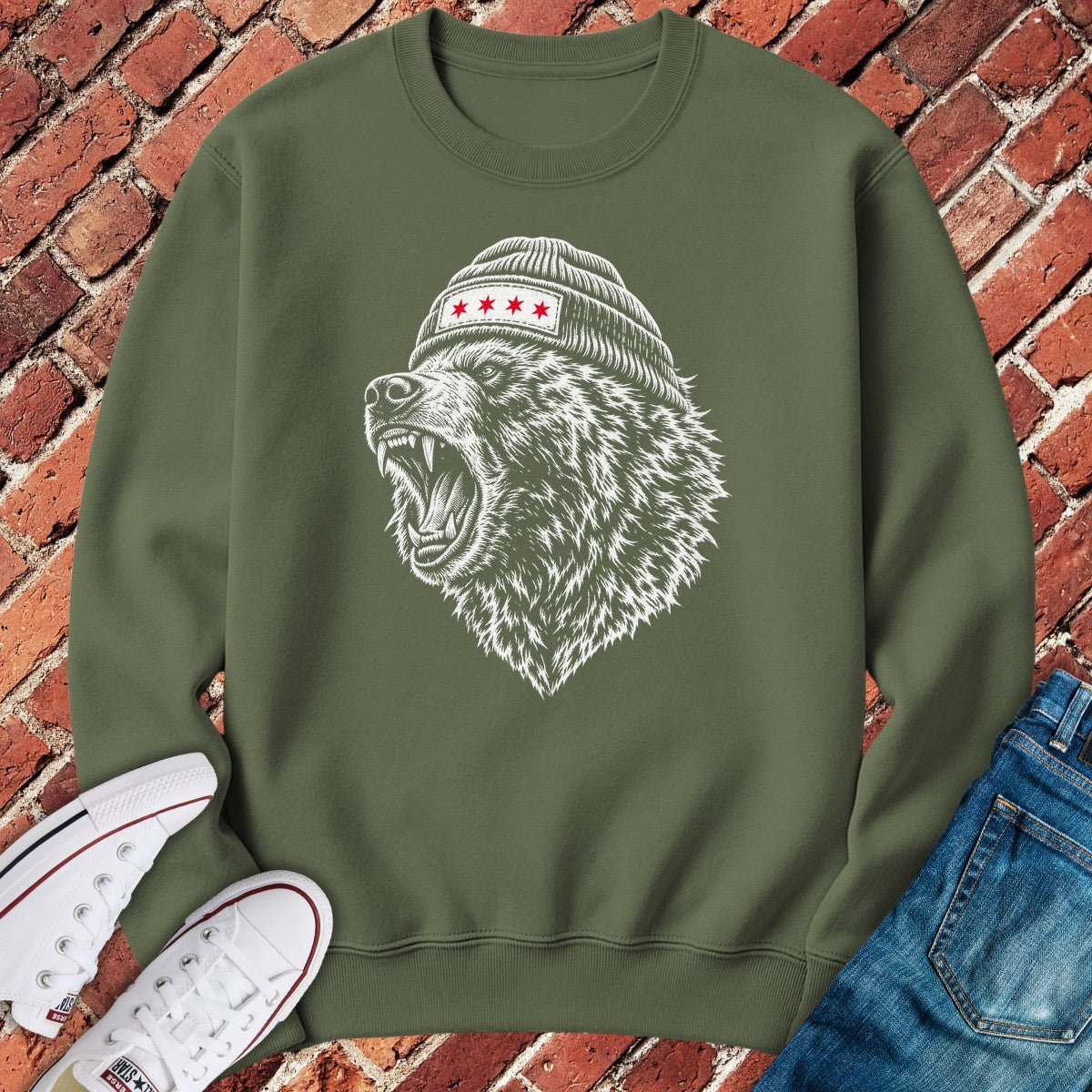 Bear Roar Crewneck - Military Green