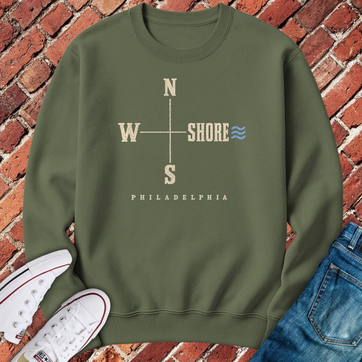 Shore Compass Crewneck - Military Green