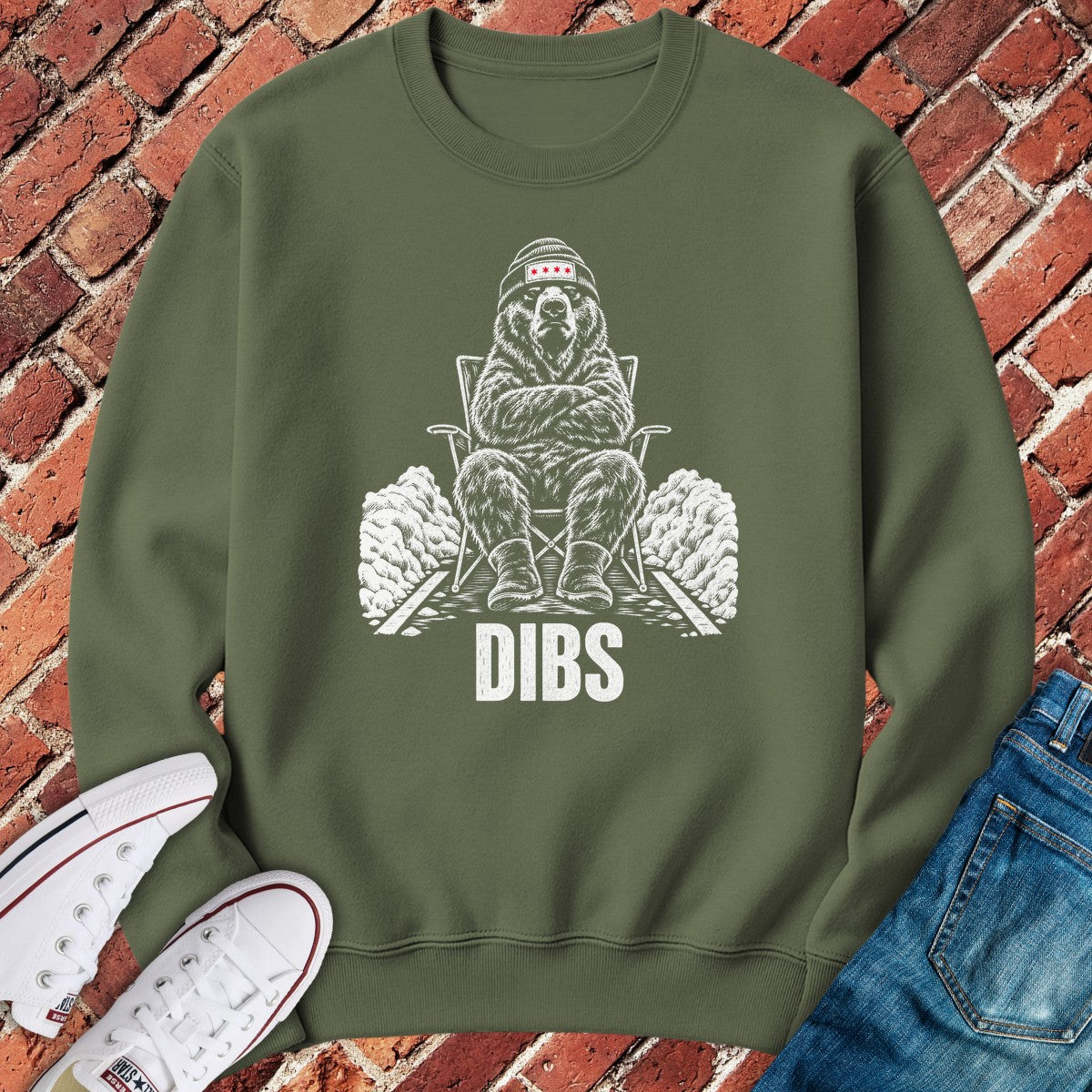 Dibs Bear Crewneck - Military Green