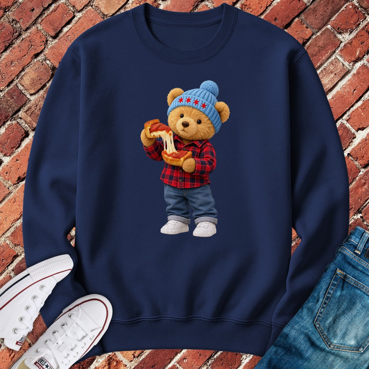 Pizza Teddy Crewneck - Navy