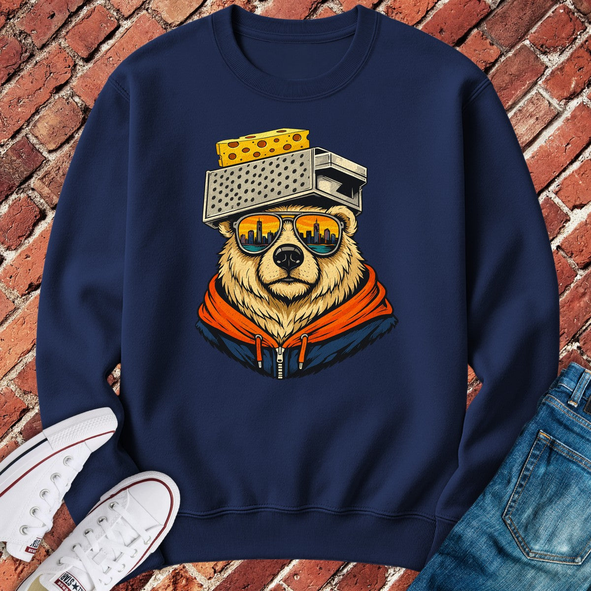 Cheddar City Bear Crewneck - Navy