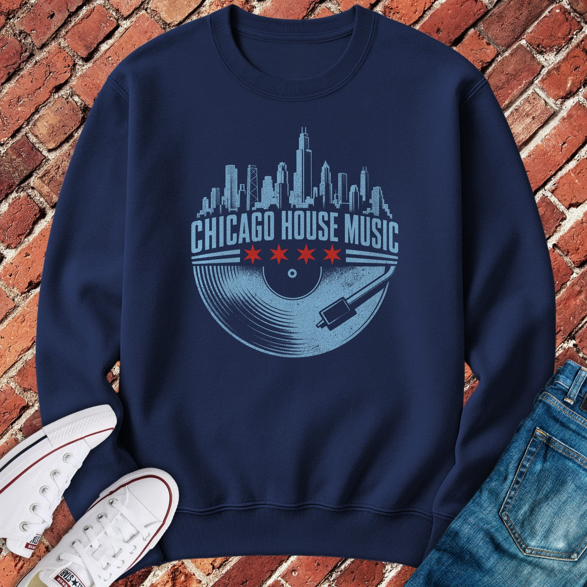 Chi House Record Crewneck - Navy