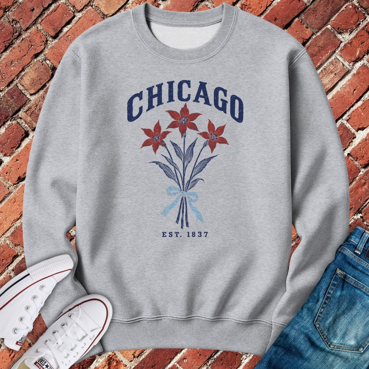 Flag Flower Crewneck - Sport Grey