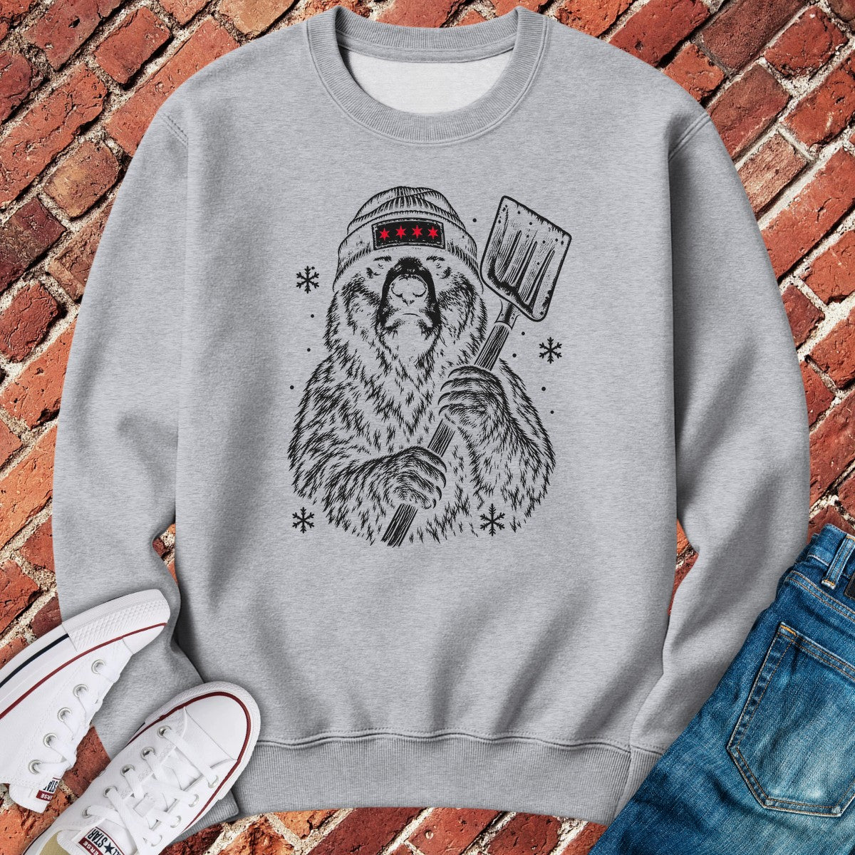 Shovel Bear Crewneck - Sport Grey