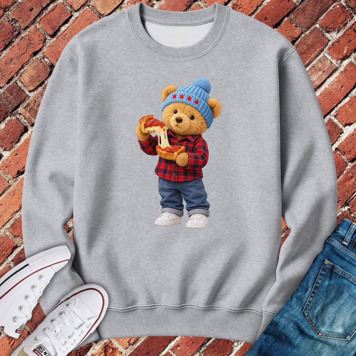 Pizza Teddy Crewneck - Sport Grey