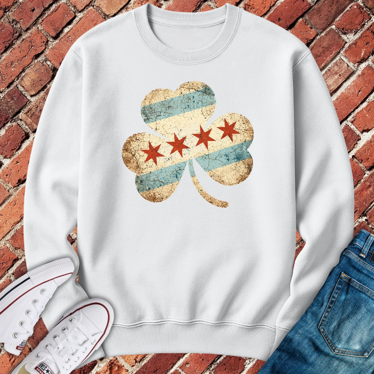 Chi Shamrock Crewneck - White