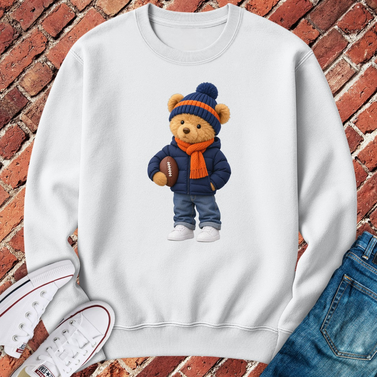 Football Teddy Crewneck - White