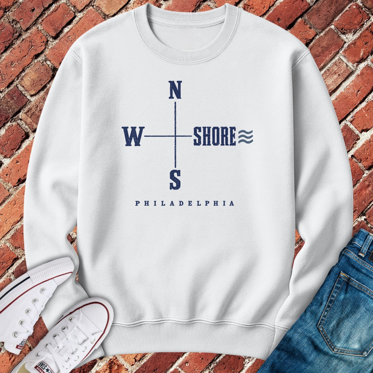 Shore Compass Crewneck - White