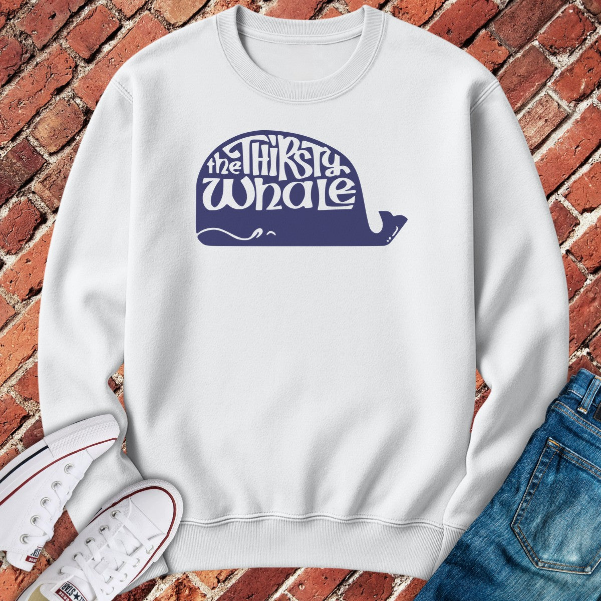 The Thirsty Whale Crewneck - White