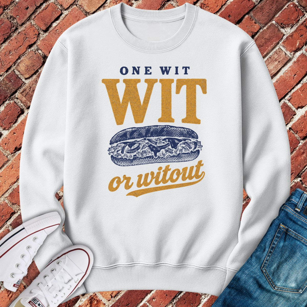 Cheesesteak Wit Crewneck - White