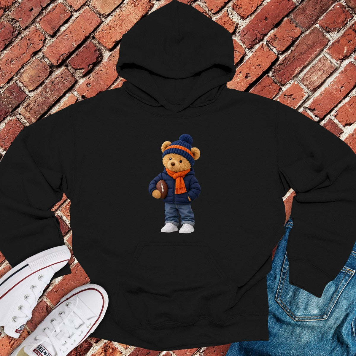 Football Teddy Hoodie - Black