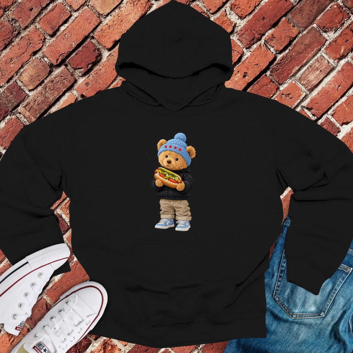 Hotdog Teddy Hoodie - Black