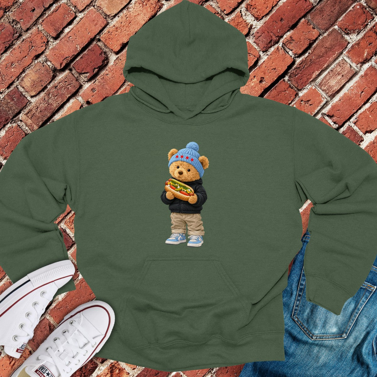 Hotdog Teddy Hoodie - Military Green