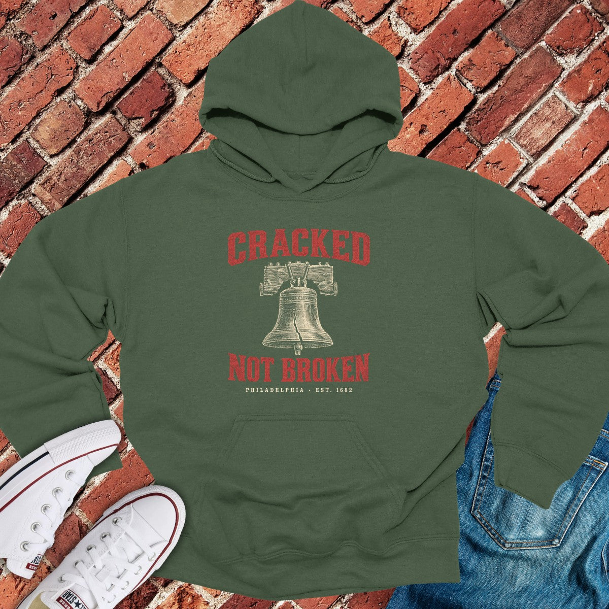 Cracked Bell Hoodie - Military Green