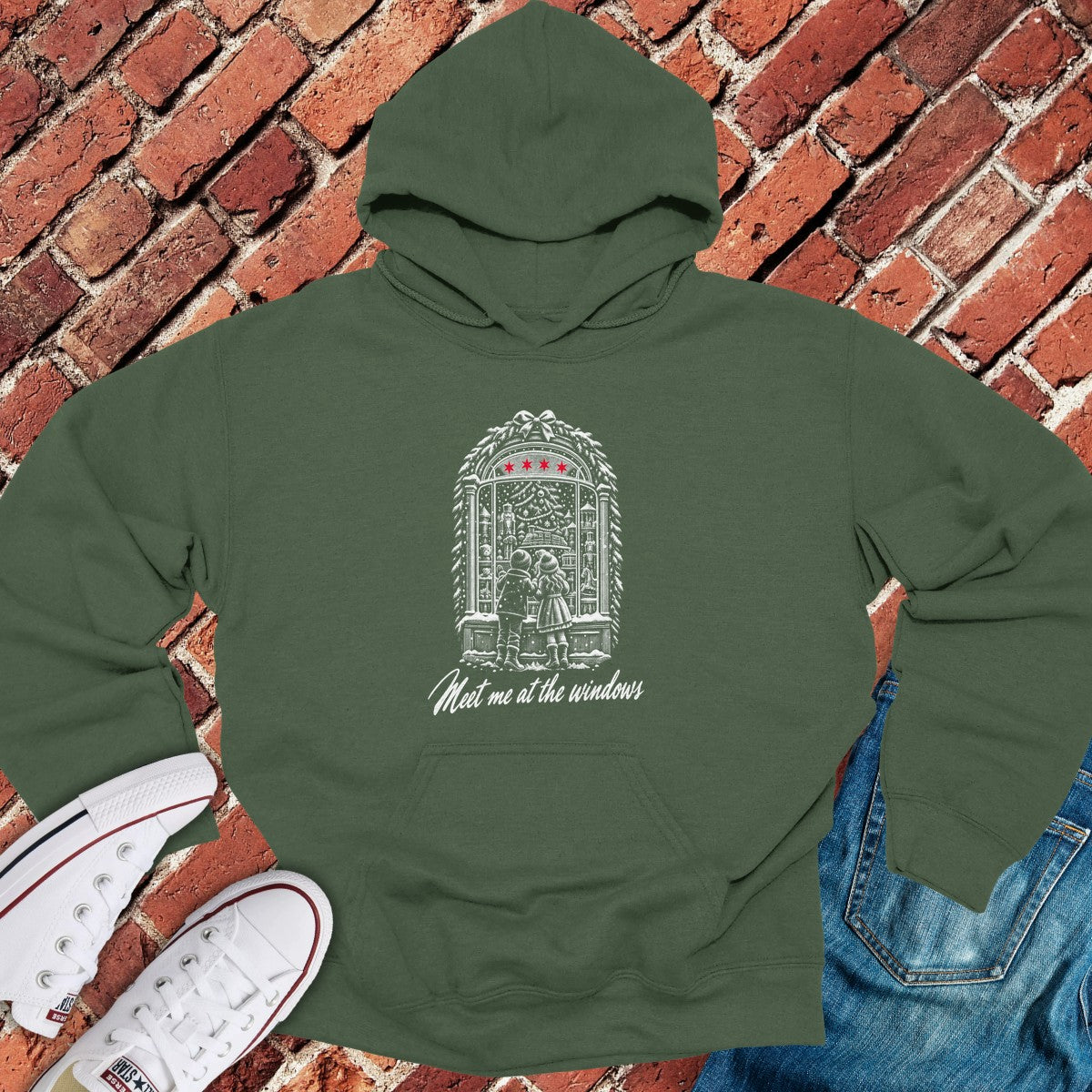 Holiday Windows Hoodie - Military Green
