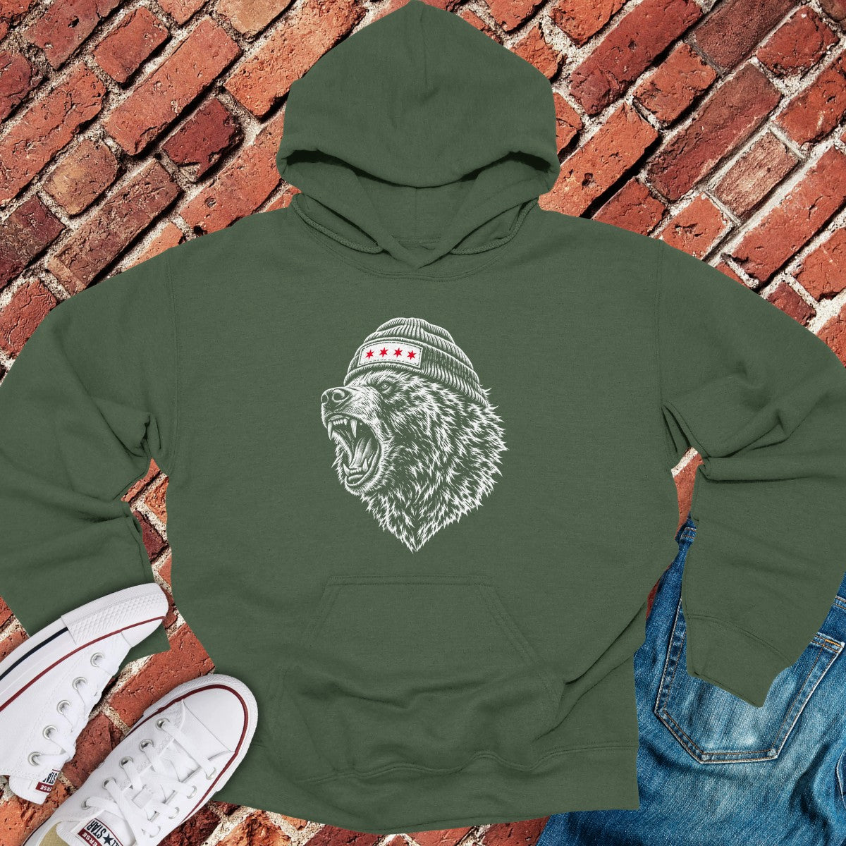 Bear Roar Hoodie - Military Green