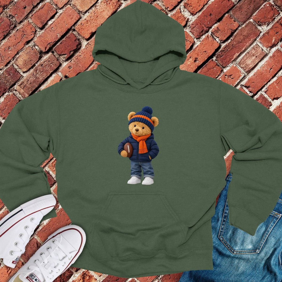 Football Teddy Hoodie - Military Green