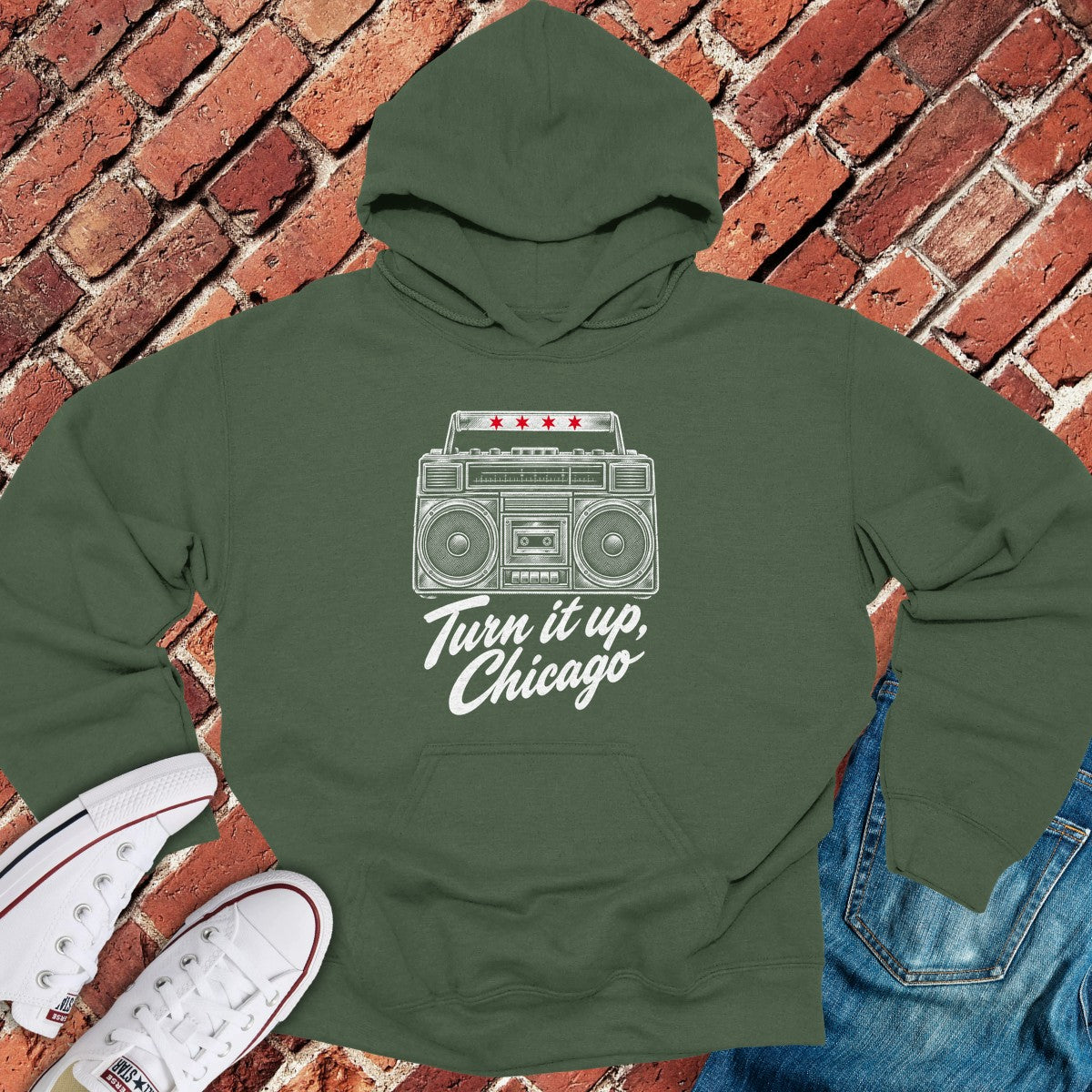 Chicago Boombox Hoodie - Military Green
