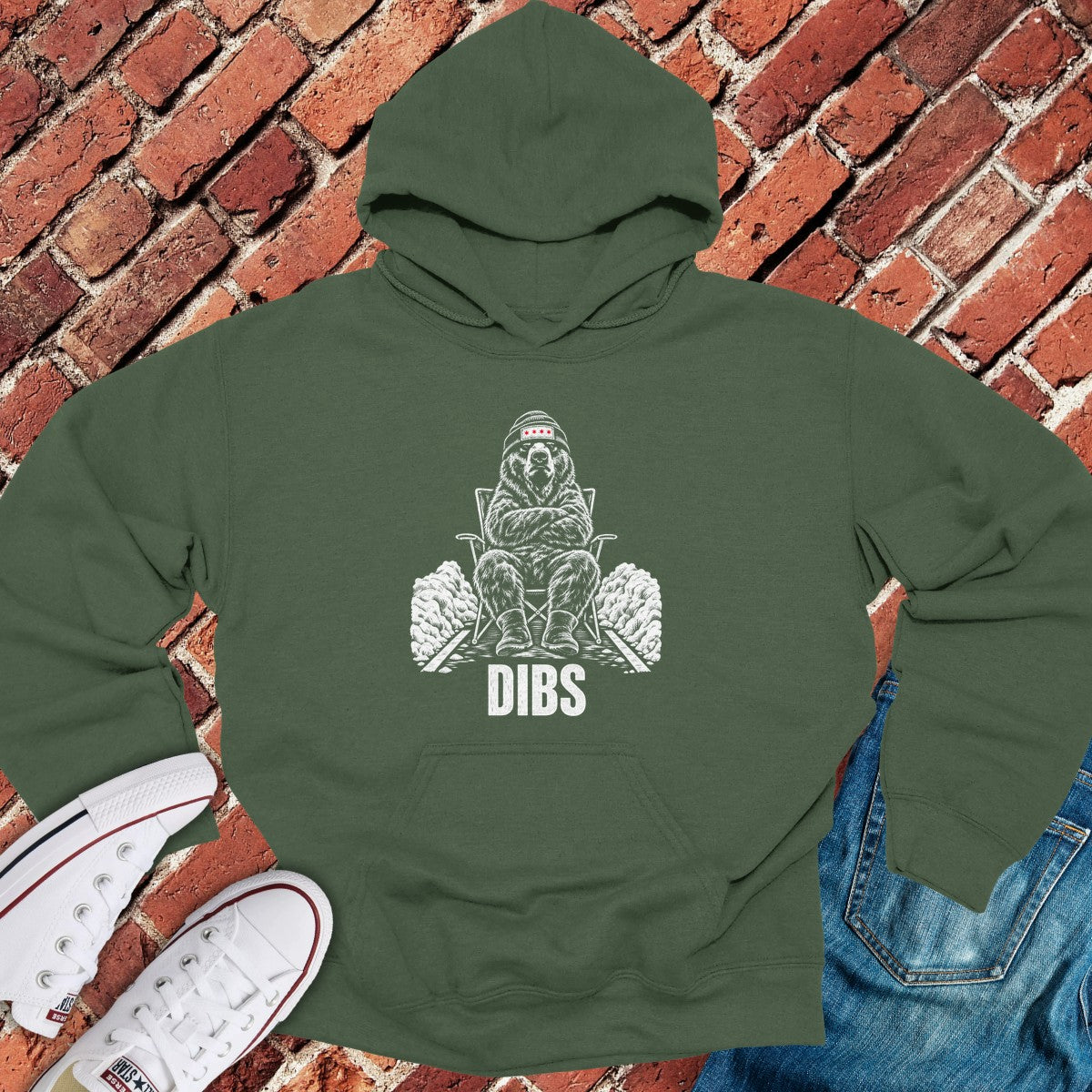 Dibs Bear Hoodie - Military Green